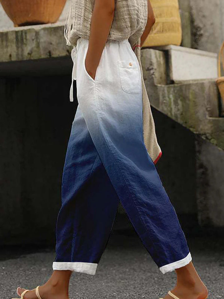 Damen Weite Leinenhose mit Streifenmuster Drune