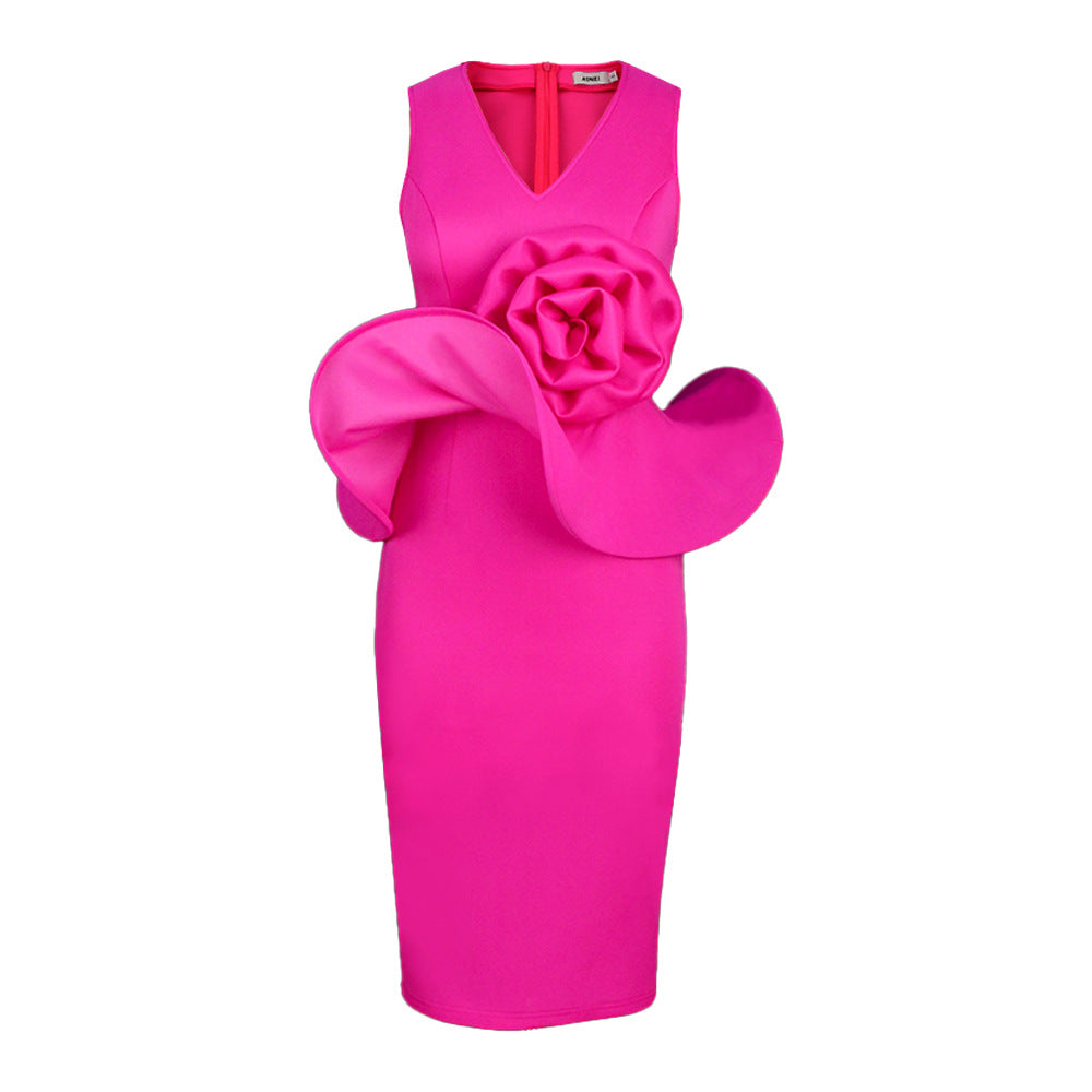 Damen Cocktailkleid mit kunstvollem Blumenapplikation Drune