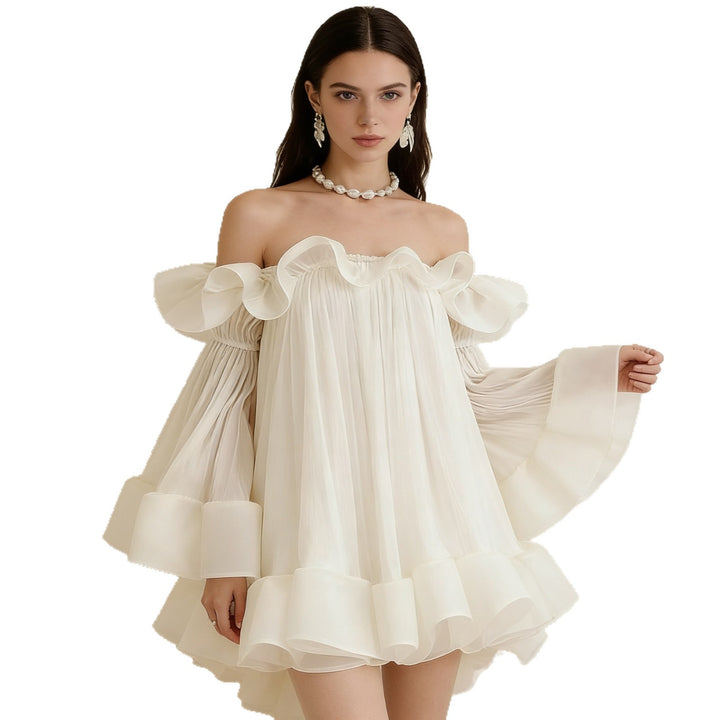 Damen Verspielt-romantisches Minikleid mit Volants und schulterfreiem Design Drune