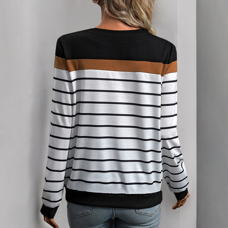 Damen Lässiger Streifenpullover mit Farbblockdesign Drune