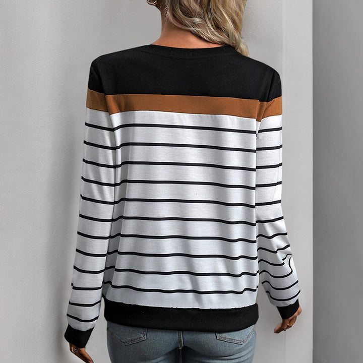 Damen Lässiger Streifenpullover mit Farbblockdesign Drune