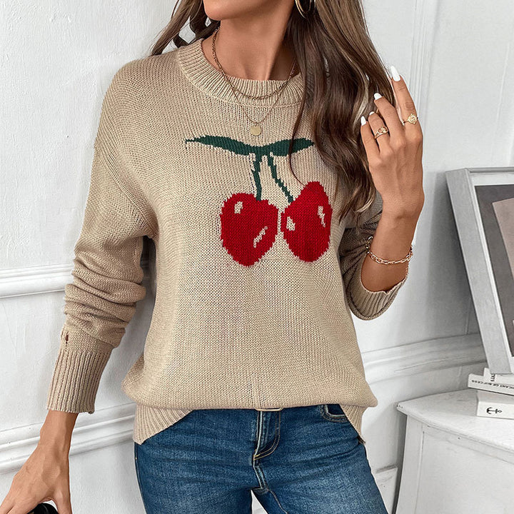 Damen Strickpullover mit fruchtigem Design und lässigem Schnitt Drune