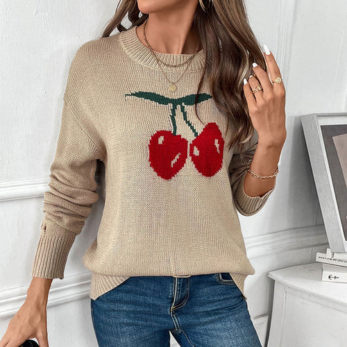 Damen Strickpullover mit fruchtigem Design und lässigem Schnitt Drune