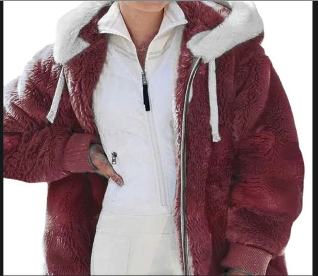 Damen Kuschelige Kunstpelzjacke mit Kapuze Drune