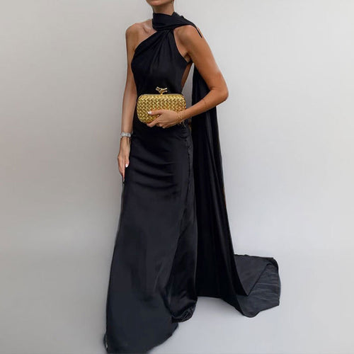 Damen Elegantes Abendkleid mit asymmetrischem Design und weichem Umhang Drune