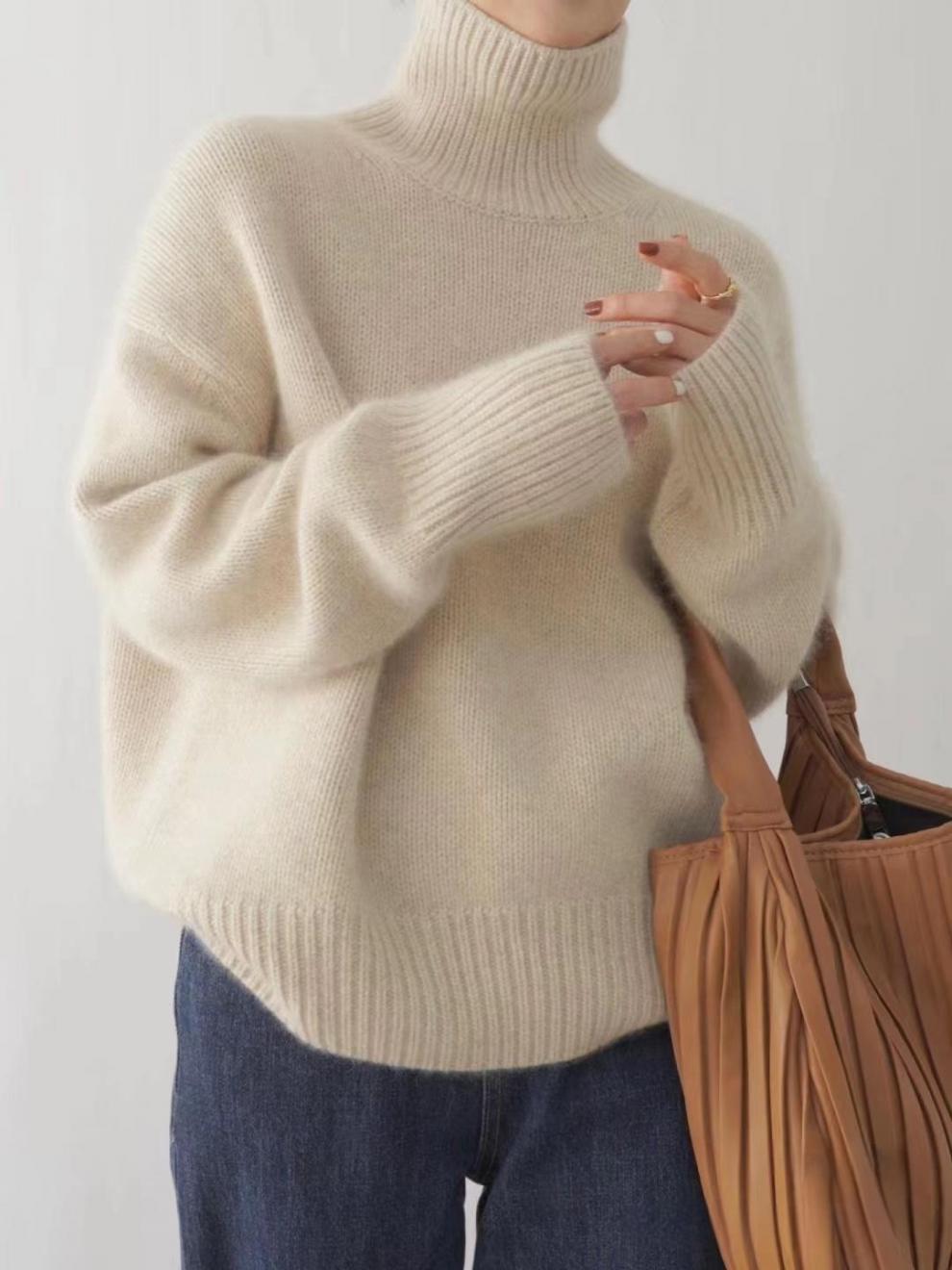 Damen Designer Rollkragenpullover aus hochwertiger Wolle Drune