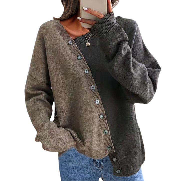Damen Modische Strickjacke mit asymmetrischem Design und Knopfdetails Drune