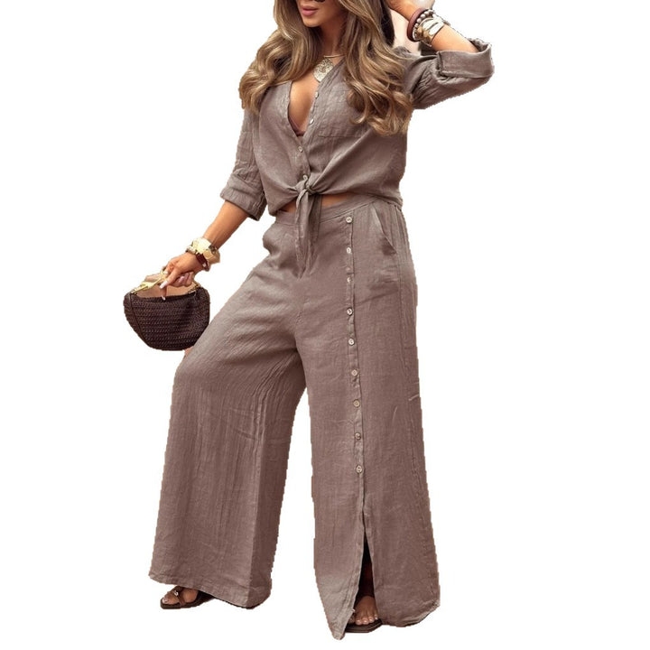 Damen lässiges Hemd und weite Hose Set Drune