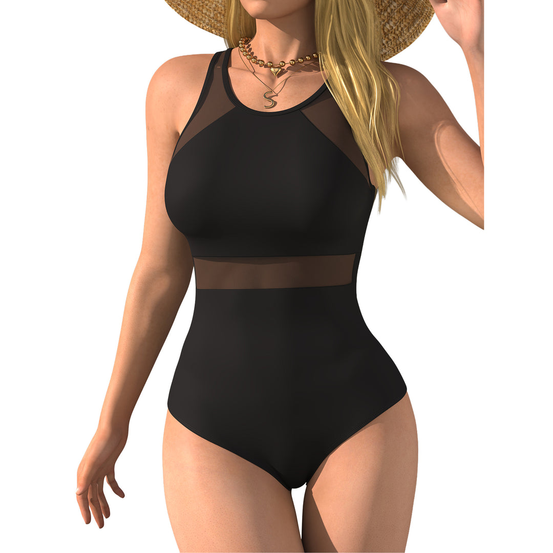 Damen einteiliger Badeanzug mit raffinierten Mesh-Einsätzen und figurformendem Design Drune