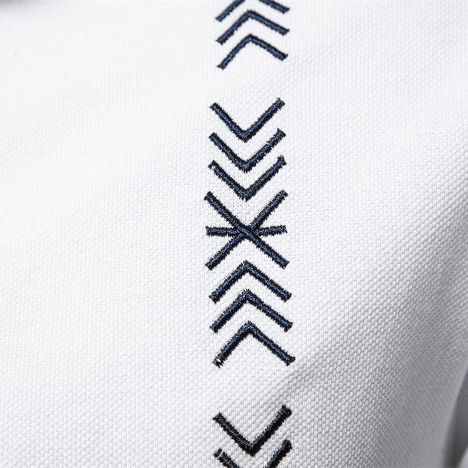 Herren nan legeres Polo mit kurzer Knopfleiste, gesticktem Pfeilmotiv-Panel und Stehkragen Drune