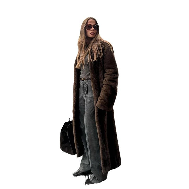 Damen Eleganter Kunstfellmantel Drune