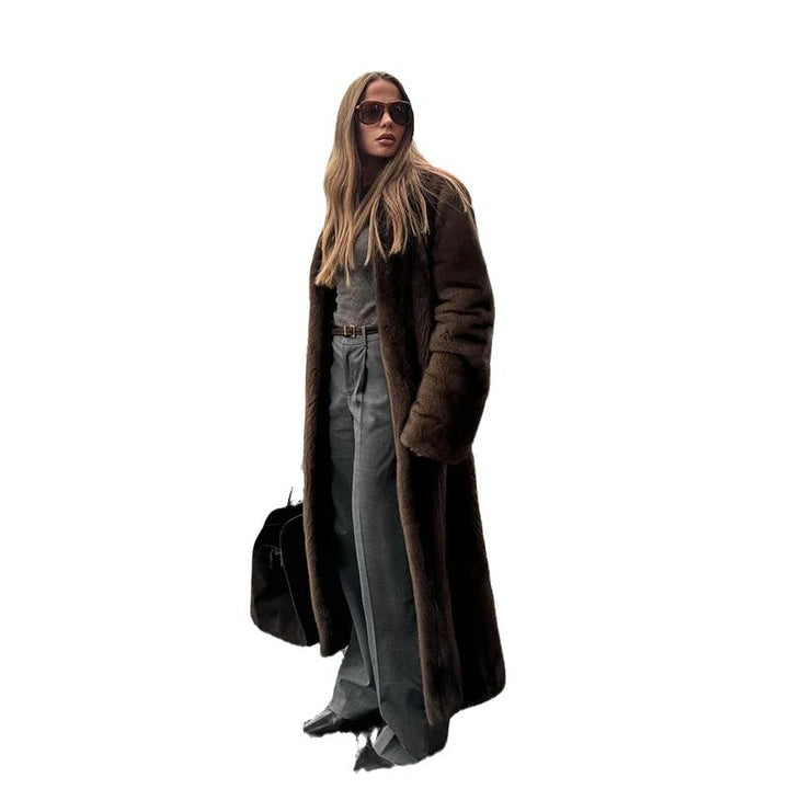 Damen Eleganter Kunstfellmantel Drune
