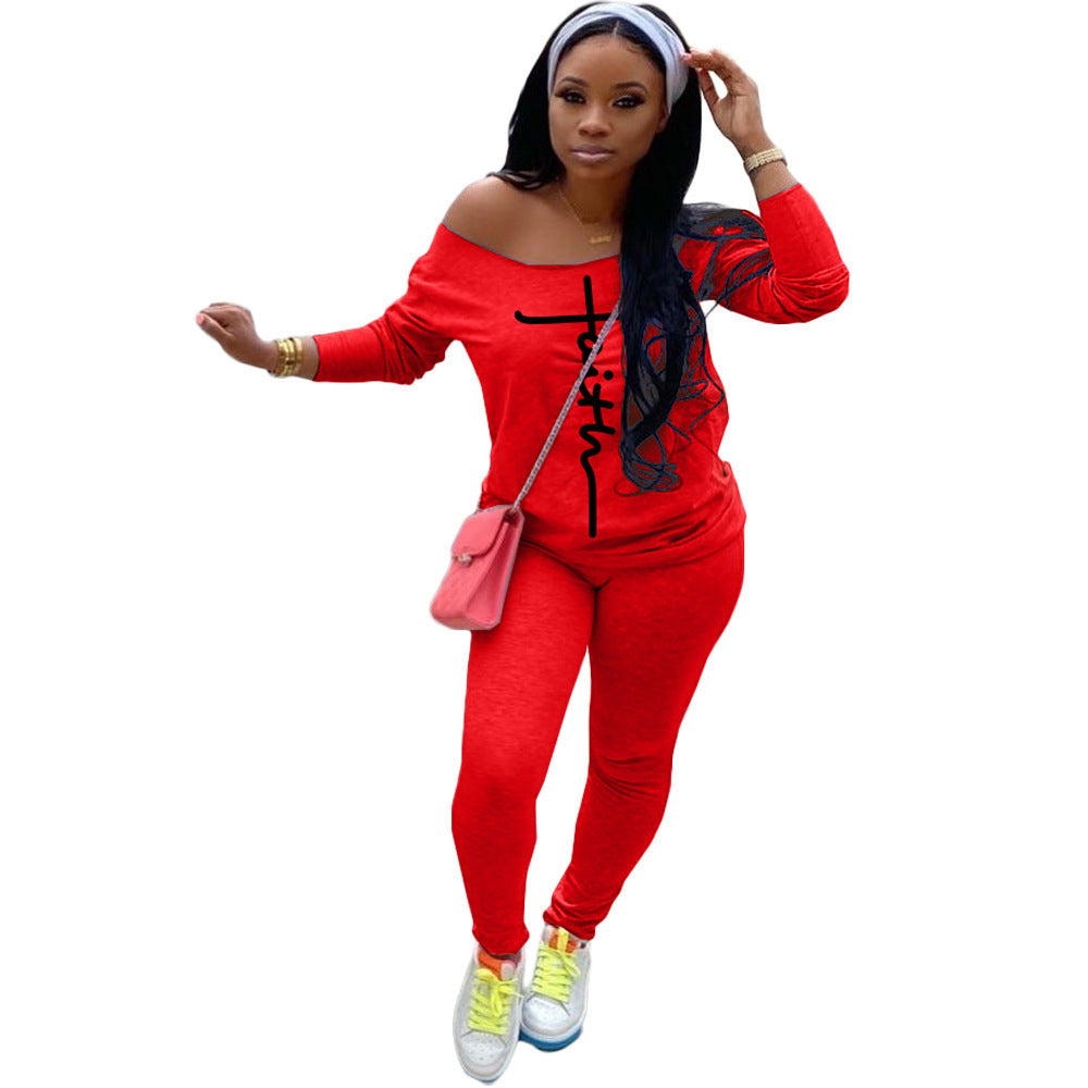 Damen Bequemes Off-Shoulder Jumpsuit mit modischem Print und elastischem Bund Drune