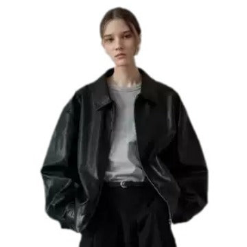 Damen lässige Oversized-Lederjacke mit praktischen Taschen Drune