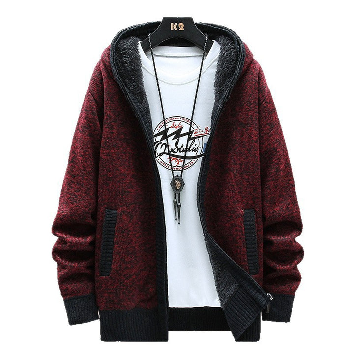 Herren Moderne Strickjacke mit Kapuze und schwarz-weißen Akzenten Drune