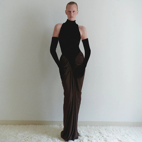 Damen Maxikleid mit hochgeschlossenem Design und kunstvollem Drapierungseffekt Drune