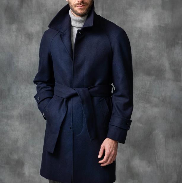 Herren eleganter und taillierter Trenchcoat aus hochwertiger Wolle Drune