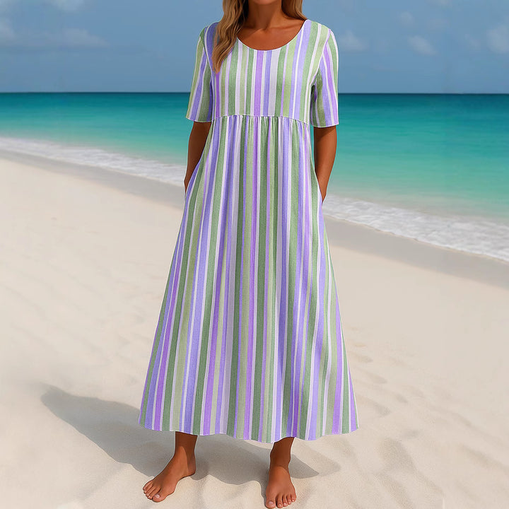 Damen lässiges Maxikleid mit hellen Streifen Drune