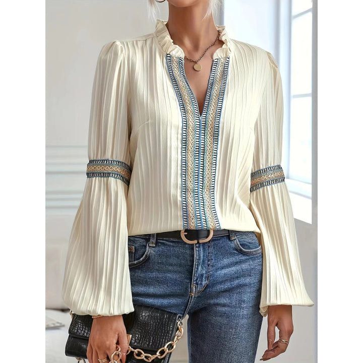 Damen elegante Plisseebluse mit Rüschendetails Drune