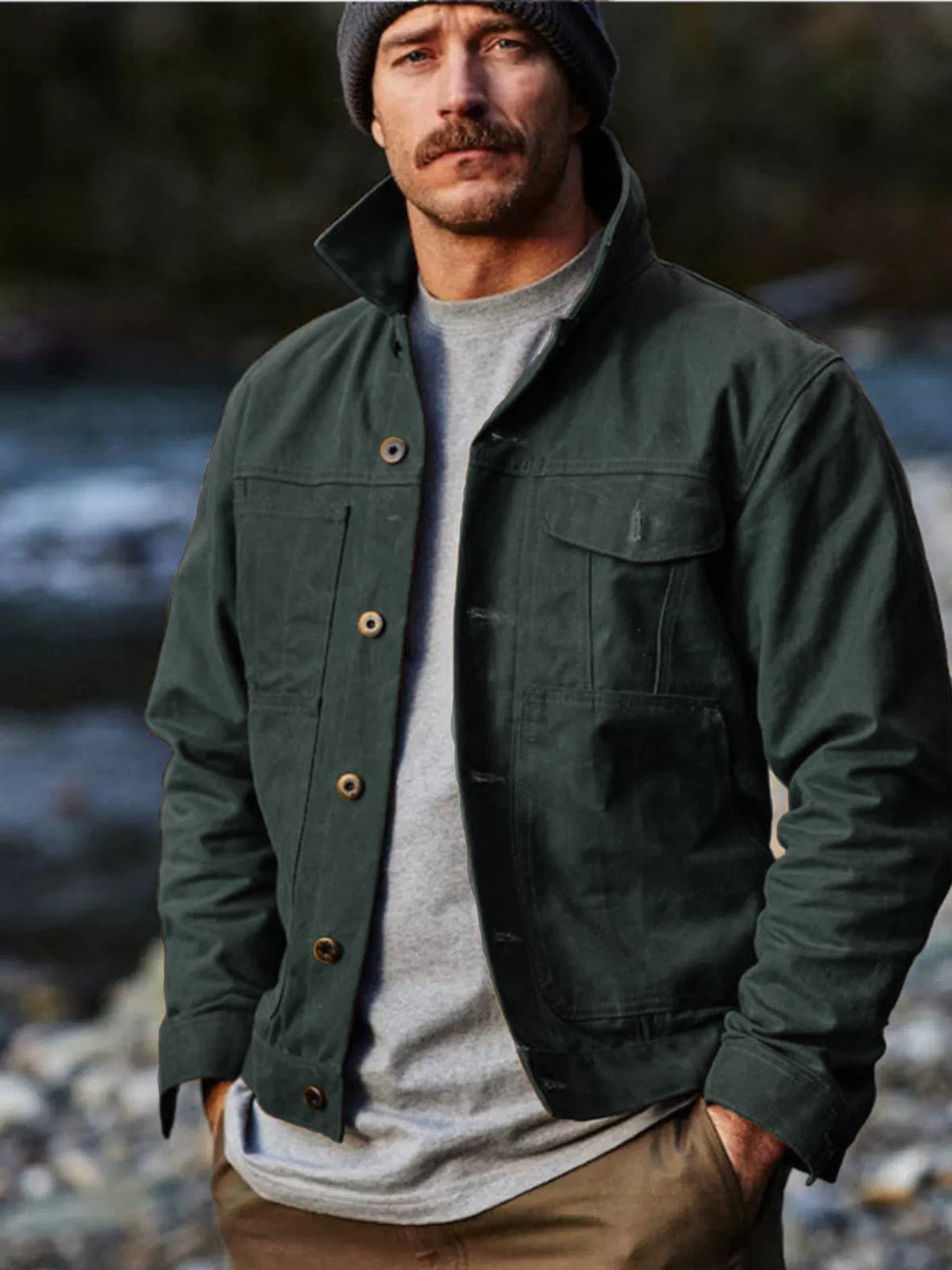 Herren leichte Utility-Jacke mit praktischen Taschen und stylischem Stehkragen Drune