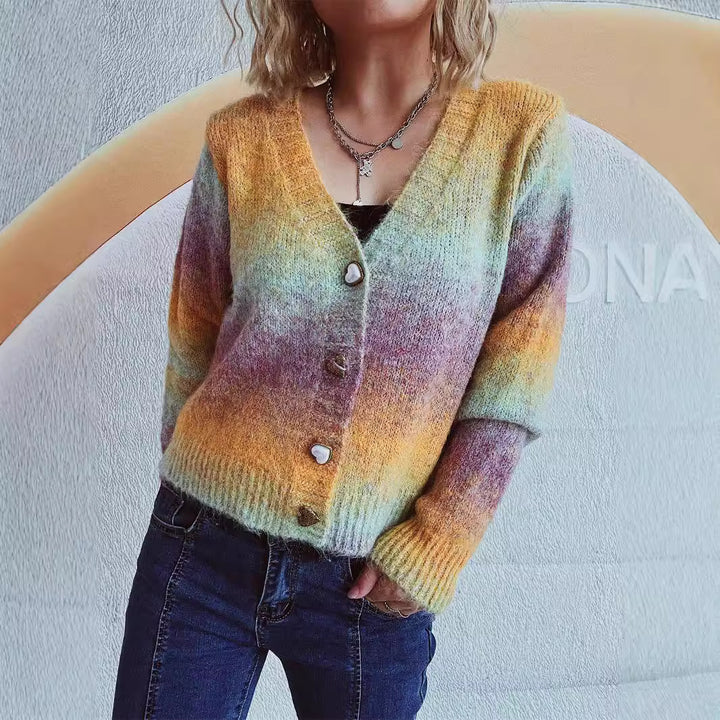 Damen kuschelige Strickjacke mit romantischen Herzknöpfen und lockerer Passform Drune