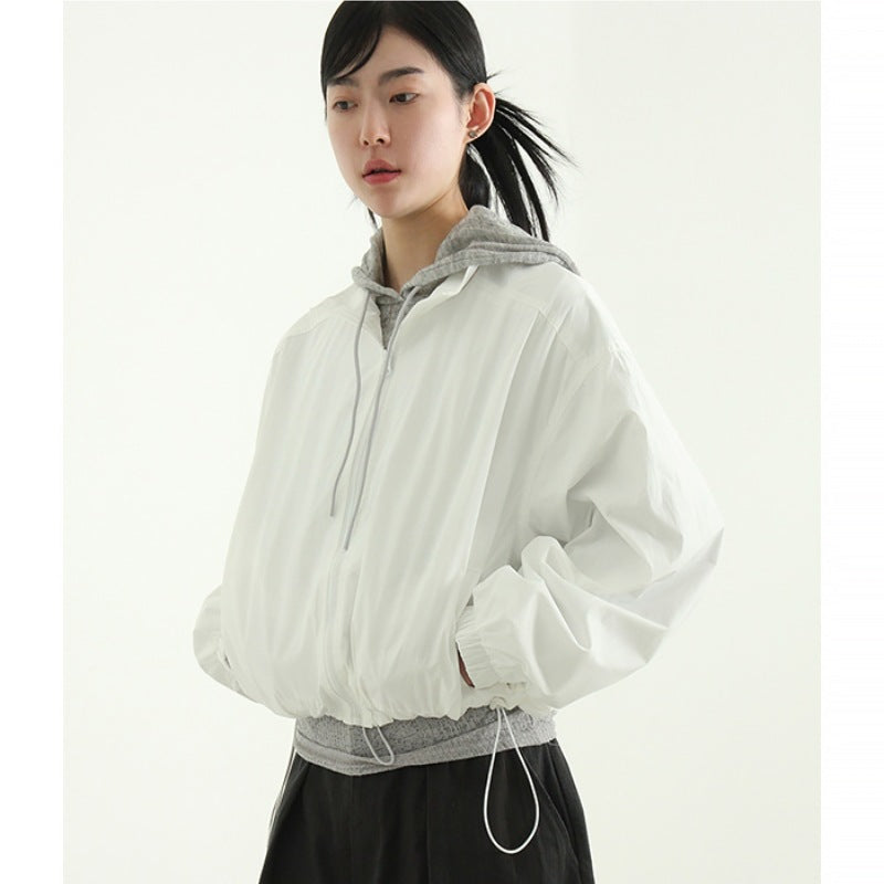 Damen lässige Übergangsjacke mit hohem Kragen und Kordelzug Drune