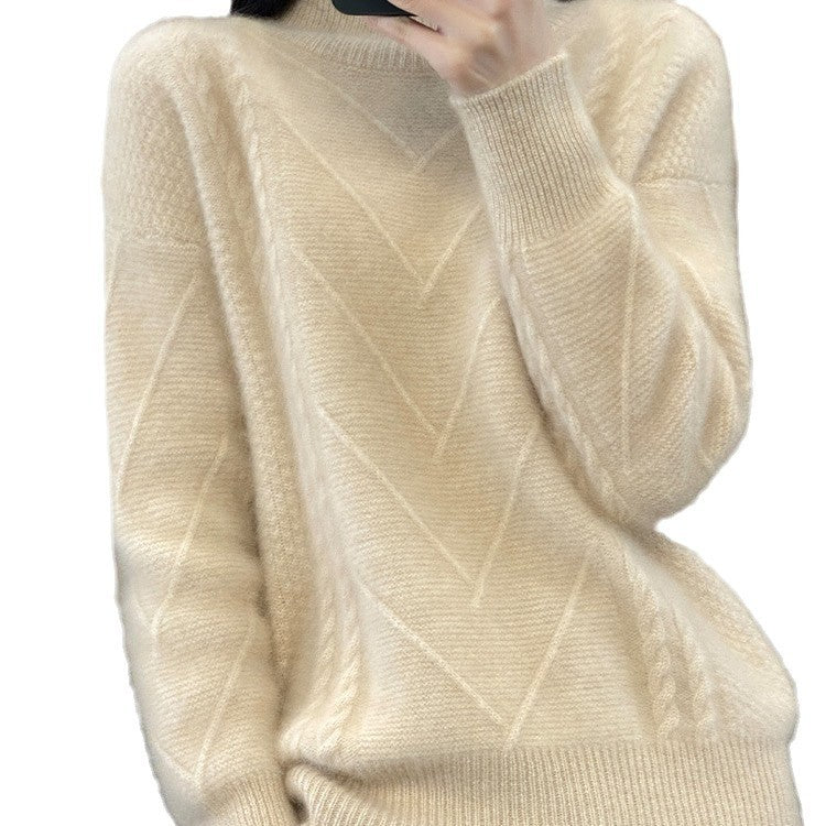 Damen Grobstrickpullover mit innovativem Zopfmuster und hohem Stehkragen Drune
