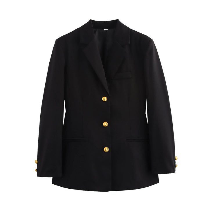 Damen moderne kariert Blazerjacke mit goldenen Knöpfen Drune