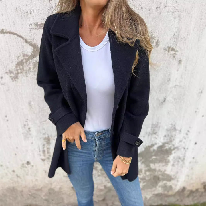 Damen elegante Bouclé-Jacke mit doppelter Knopfleiste Drune