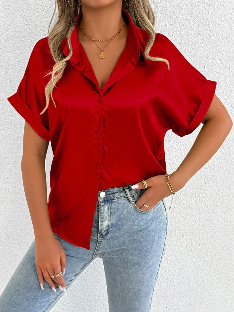 Damen Seidene Bluse mit kurzen Ärmeln Drune
