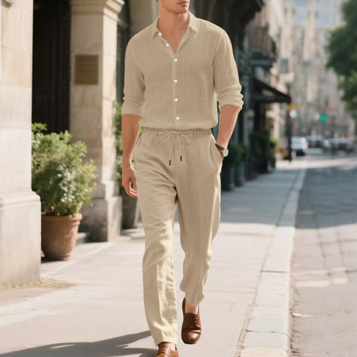Herren lässige Leinen-Hose mit elastischem Bund und praktischem Kordelzug Drune