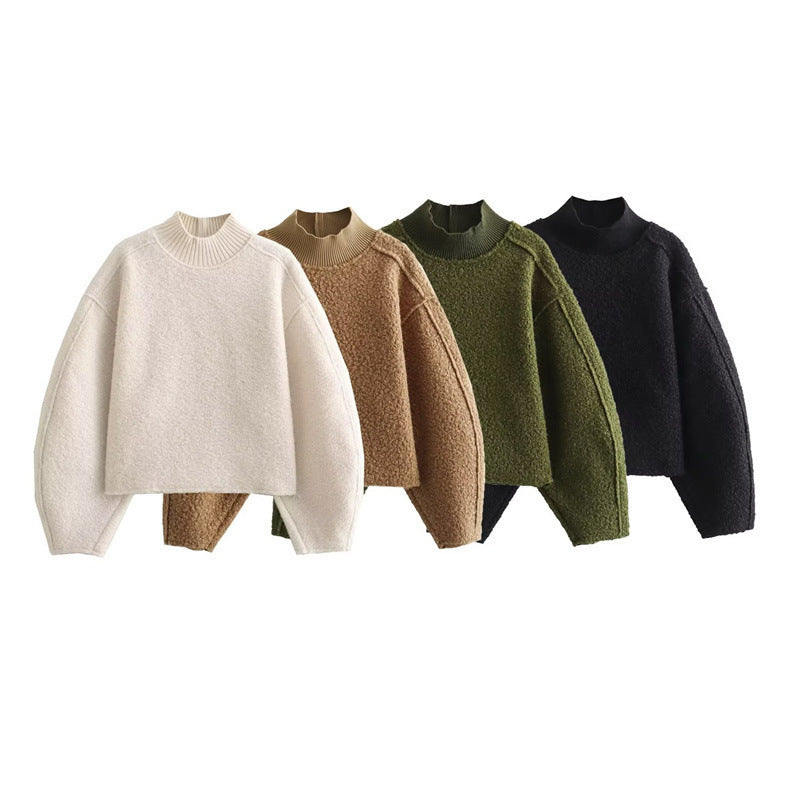 Damen Kuscheliger Pullover mit hohem Kragen und überschnittenen Schultern Drune