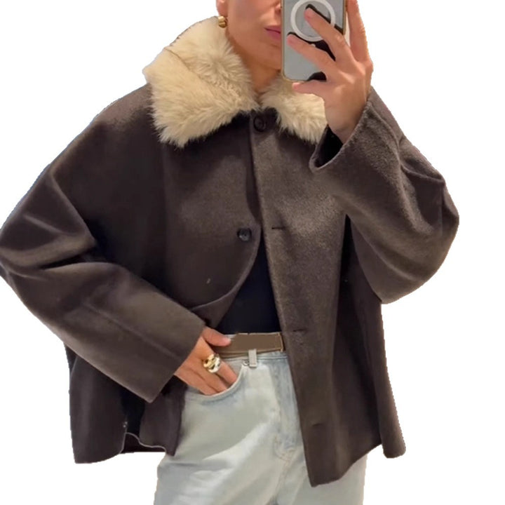 Damen elegante Oversized-Jacke mit Sherpa-Kragen Drune