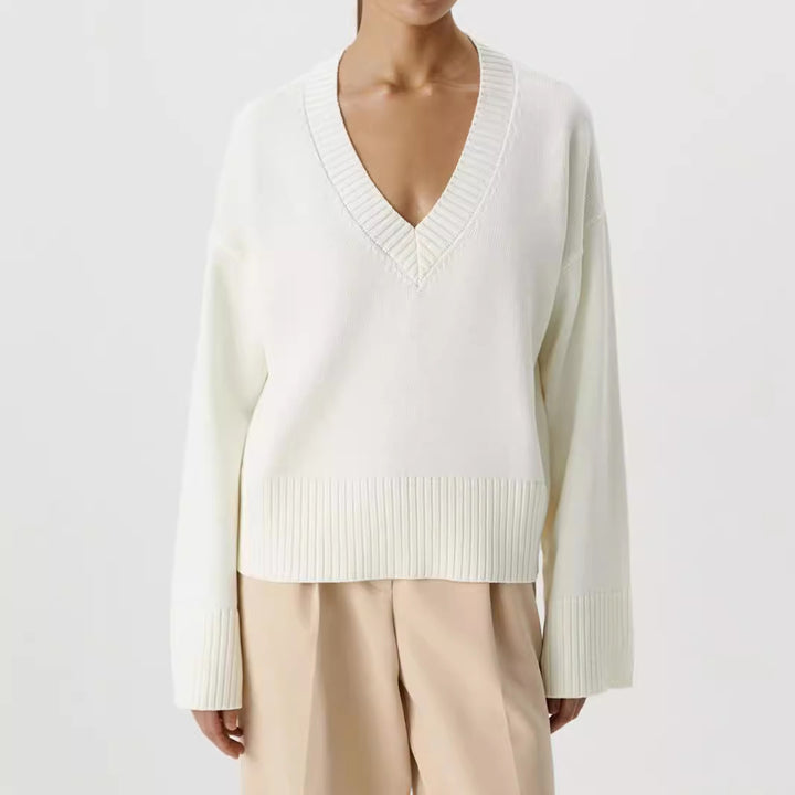 Damen Strickpullover mit tiefem V-Ausschnitt und lässigem Schnitt Drune