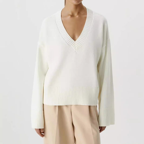 Damen Strickpullover mit tiefem V-Ausschnitt und lässigem Schnitt Drune