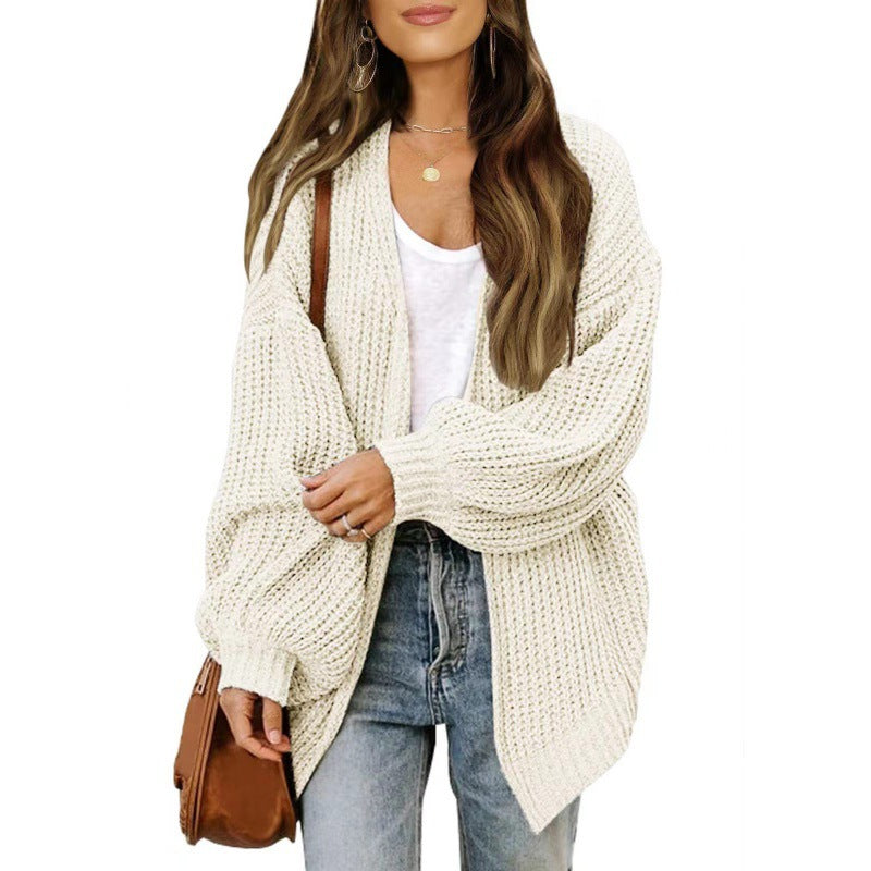 Damen luftige Strickjacke mit oversized Passform und tiefem V-Ausschnitt Drune