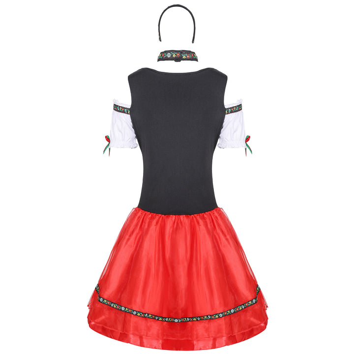 Damen nan folklorisches Kostümkleid mit off-shoulder Bluse Schnürkorsage und stufigem Tüllrock Drune