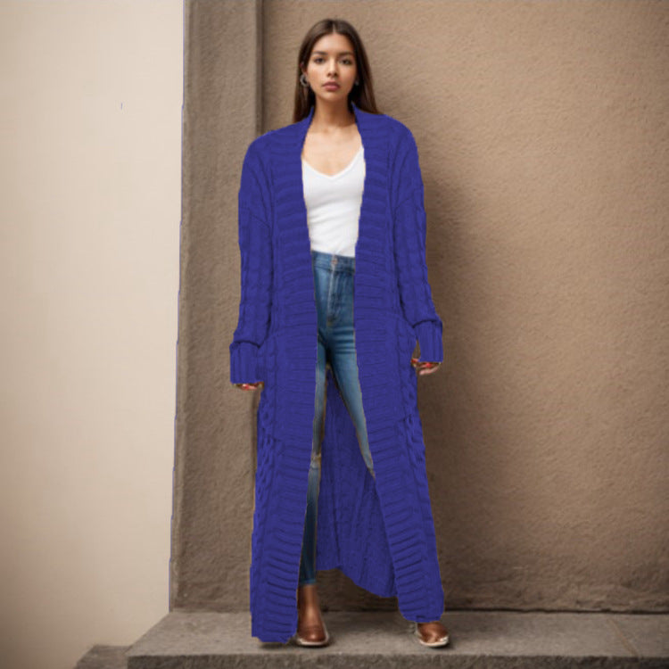 Damen langen Strickcardigan mit hochwertigem Zopfmuster Drune