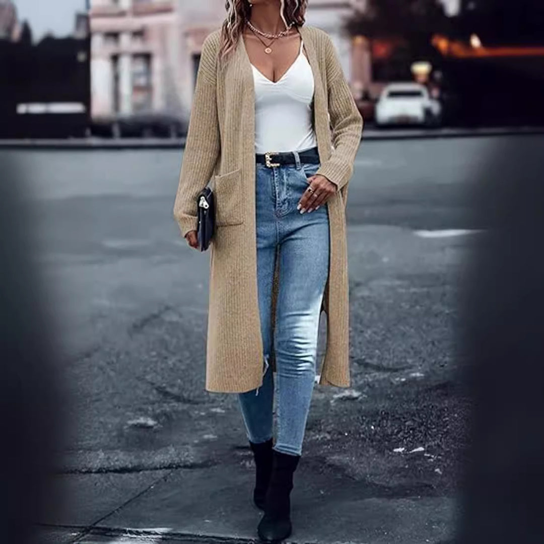 Damen Strickmantel mit langen Ärmeln und praktischen Taschen Drune