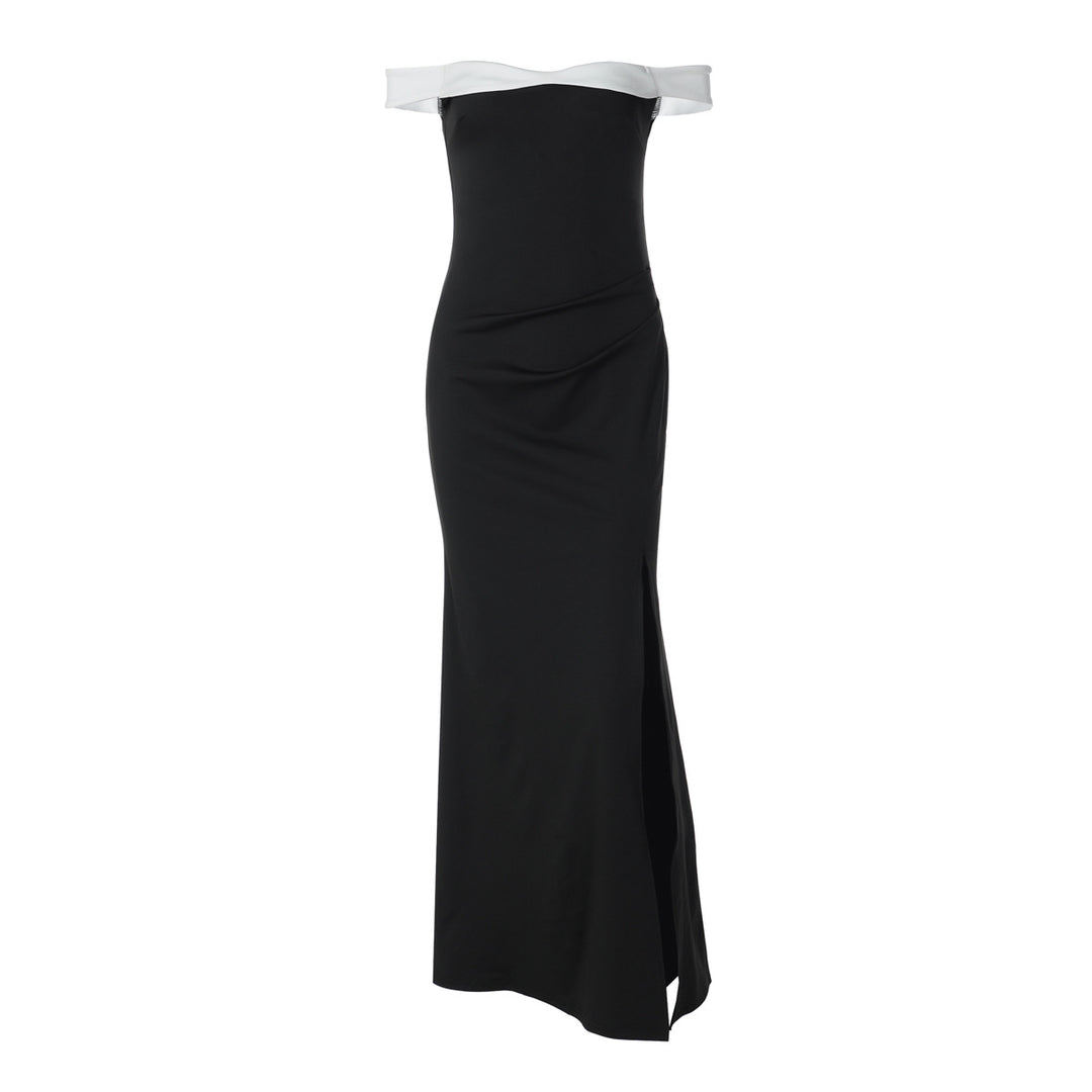 Damen Elegantes Maxikleid mit schulterfreiem Design und seitlichem Schlitz Drune