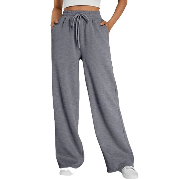 Damen nan Palazzo-Loungehose mit hoher Taille, elastischem Bund, Kordelzug und tiefen Seitentaschen Drune