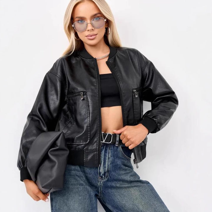 Damen modische Bikerjacke mit strukturiertem Design und praktischen Taschen Drune