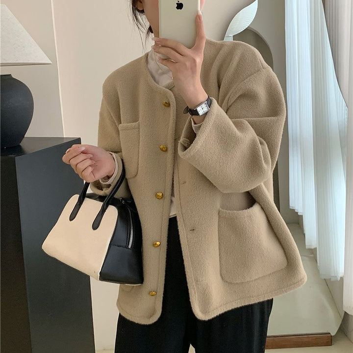 Damen Softe Jacke mit dekorativen Knöpfen und großen Taschen Drune