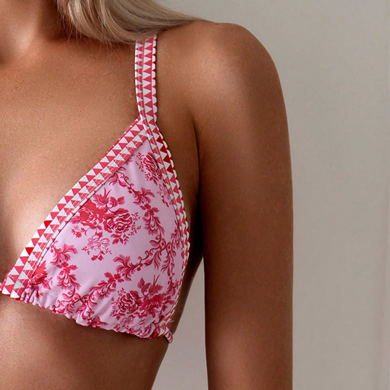 Damen Triangel-Bikinioberteil mit floralem Design und elastischen Trägern Drune