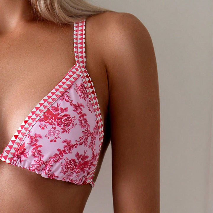 Damen Triangel-Bikinioberteil mit floralem Design und elastischen Trägern Drune