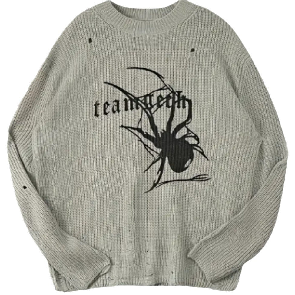 Damen Oversized Strickpullover mit auffälligem Spinnenmuster Drune
