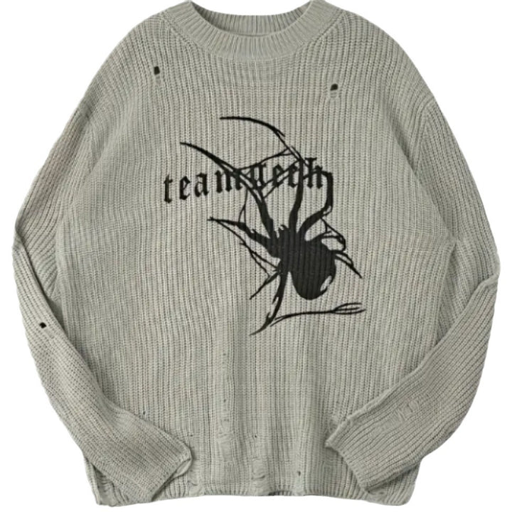 Damen Oversized Strickpullover mit auffälligem Spinnenmuster Drune