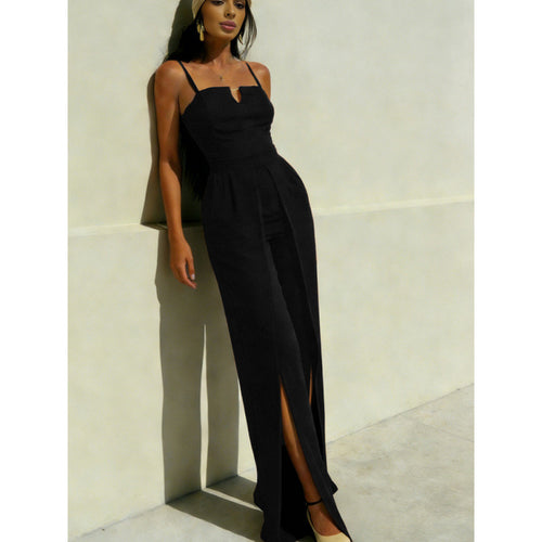 Damen Elegantes Langarm-Overall mit hochgeschlossenem Ausschnitt und seitlichem Schlitz Drune