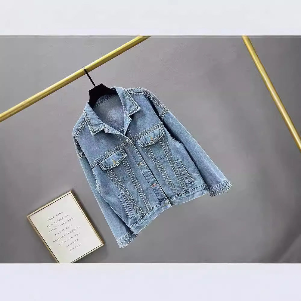 Damen modische Jeansjacke mit dekorativen Nieten Drune