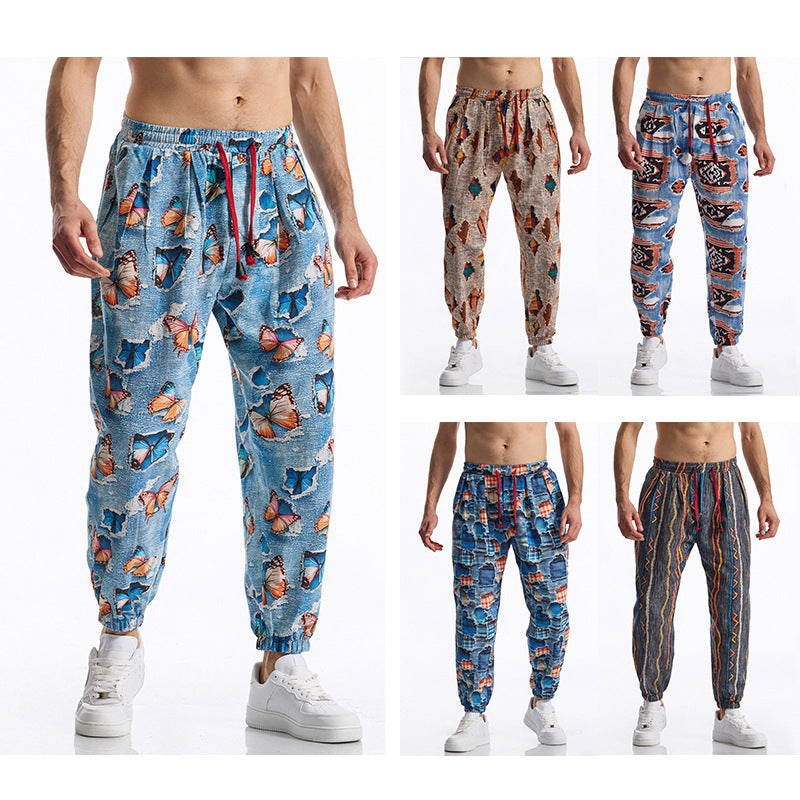Herren lässige Harem-Hose mit buntem Muster und elastischem Bund Drune